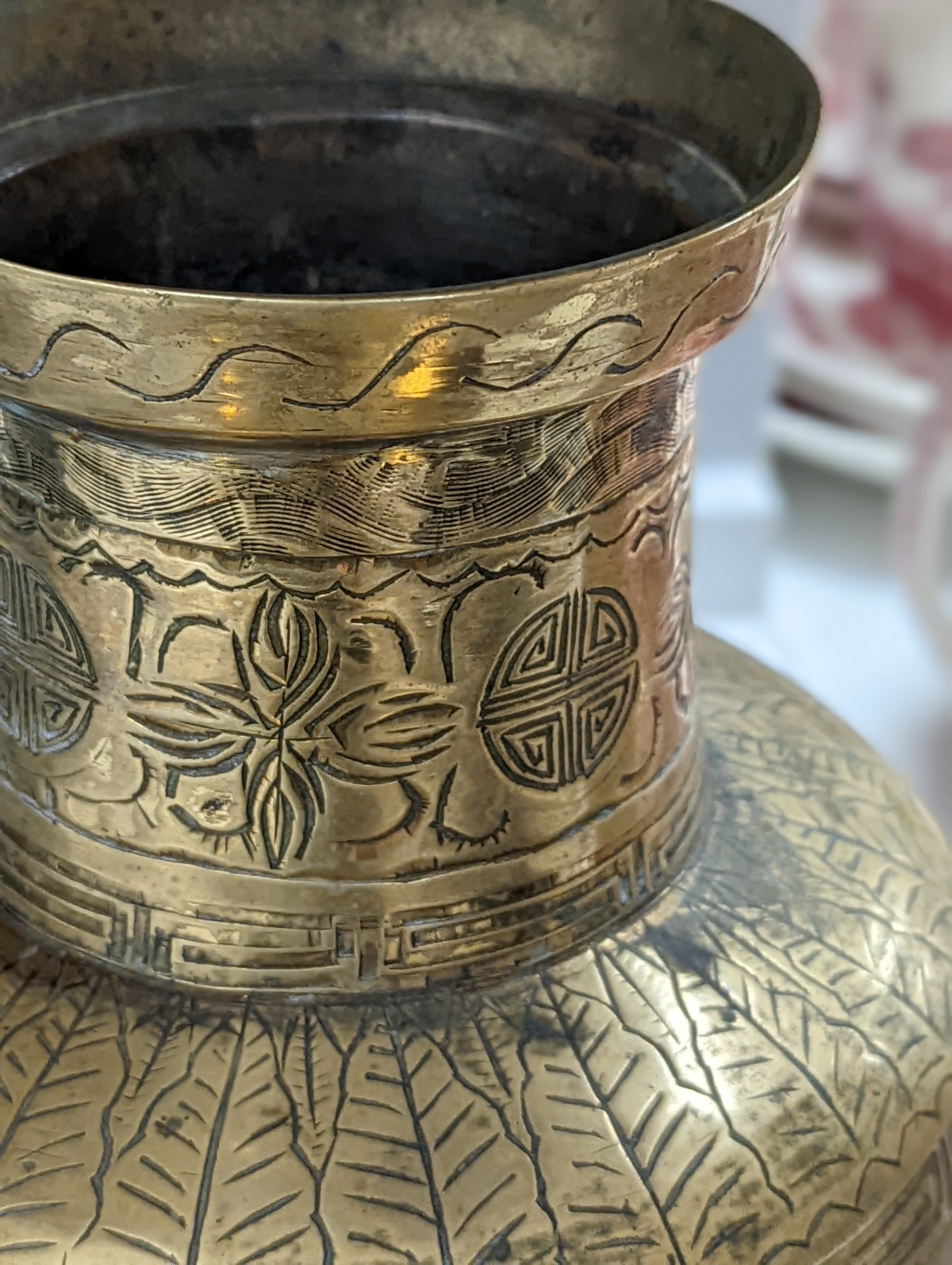 Two early 20th century Chinese bronze vases and tray, 35cm diam.